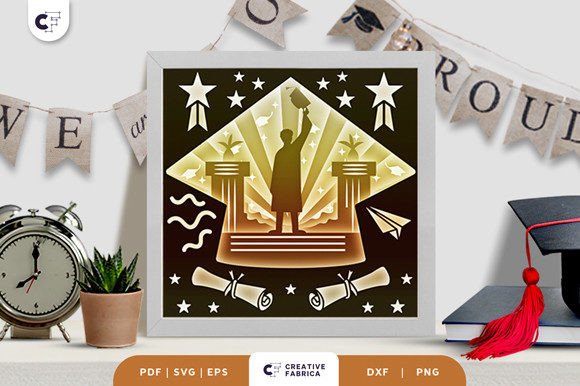 Graduation Boy 3D Shadow Box Papercut